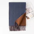 Thick double-sided lambswool scarf in denim blue and rust brown with long tassels - 190*30cm / Fog Blue and Yellow Coffee