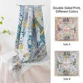Double-sided printed 100% twill silk square scarf featuring elephant and floral motifs - Elephant Vintage Pattern (FHZ25-9840-2) / 105*105cm / Double-Sided Blue Beige