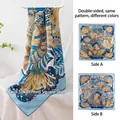 Premium double-sided floral printed mulberry silk square scarf shawl wrap for women - Sea Retro Pattern (FHZ25-9842-1) / 105*105cm / Undersea World