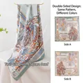 Double-sided mulberry silk square scarf with elegant horse and emblem print - Double-sided Green