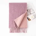 Soft double-sided pink and mauve wool scarf with elegant tassel details for winter - 190*30cm / Light Purple and Nude Pink