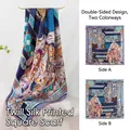 Double-sided mulberry silk square scarf with elegant horse and geometric prints. - Palace Equestrian Style (FHZ25-9843-2) / 105*105cm / Double-Sided Purple
