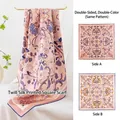 Premium double-sided mulberry silk square scarf featuring elegant vintage floral patterns - Hand-Rolled Edge - Gift Boxed / Secret Whisper Pink