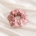 Elegant dusty pink 100% silk scrunchie hair tie with soft pleated satin texture - L / Pink Purple