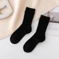 Solid black 100% cashmere winter warm mid-calf socks for unisex adults home wear. - Ribbed Crew (FHY25-7156-7)