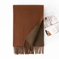 Sciarpa in lana spessa a doppia faccia marrone e oliva con frange per calore invernale - 190*30cm / Caffè Scuro e Verde Scuro