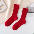 Bright red 100% cashmere warm ribbed crew socks for men and women, cozy winter style - One Size / Red