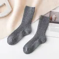 Thick grey cashmere ribbed socks for winter warmth and comfortable home wear for adults - Ribbed Crew (FHY25-7156-6)