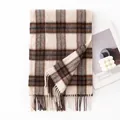 Hochwertiger Plaid-Schal aus 100% Wolle in Beige und Braun mit klassischen Fransen. - Kaffee Braun Großes Karo