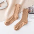 Premium soft beige cashmere-blend ribbed crew socks for cozy and warm winter home wear - Ribbed Crew (FHY25-7156-5)