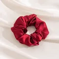 Elegant burgundy silk scrunchie hair tie with high-end satin finish on white fabric - L / Ancorra Red