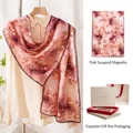 Premium pink jacquard magnolia mulberry silk scarf gift set with elegant gift box - 170x55cm Gift Box Set / Pink Jacquard Magnolia