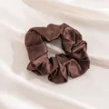 Elegant dark brown satin scrunchie with silk-like texture and high-end hair tie - L / Brown