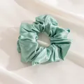 Premium mint green silk scrunchie with elegant pleated design and shiny satin finish - L / Mugwort Green