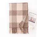 Elegante bruine en beige geruite sjaal met franjes voor de herfst- en winterwarmte - -3 Beige-koffie ruit / 65*200cm