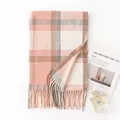 Soft pink and beige plaid imitation cashmere scarf with fringe details - 65*200cm / -3 Pink Plaid