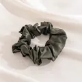 Premium dark green oversized silk scrunchie hair tie fashion accessory for women - L / Olive Green