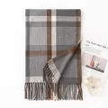 Soft oversized plaid imitation cashmere scarf in grey and brown tones with tassels - 65*200cm / -4 Charcoal Gray Plaid