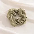 Elegant high-end sage green silk scrunchie with pleated texture for versatile hair styling - L / Bean Green