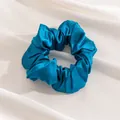 Elegant peacock blue pure silk scrunchie with a premium satin finish for daily hair styling - L / Sapphire Blue