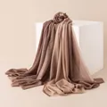 Elegant earth tone wool silk scarf with herringbone jacquard pattern and fringe. - Border Jacquard (FHY25-7065-3) / 90*200cm / Coffee