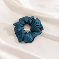 Large dark teal silk scrunchie with elegant pleated texture on soft cream fabric - L / Navy Blue