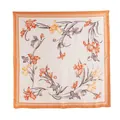 Elegant pure silk square scarf featuring refined orange and grey iris floral prints. - Orange Beige Small Orchids (FHZ25-9818-1)