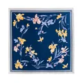 Elegant royal blue mulberry silk square scarf featuring a beautiful floral iris print design - Blue Grey Small Orchids (FHZ25-9818-2)