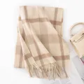 Écharpe épaisse en laine à carreaux beige et brun avec franges pour l'hiver - Carreaux Beige