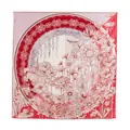 Elegant red and pink floral mulberry silk square scarf with oriental architectural print - Hand-Rolled Misty Rain Floral Red (FHZ25-9826-1) / 86x86cm