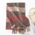 Classic red and black plaid wool scarf with decorative tassels for winter warmth - Red & Black Houndstooth