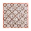 Elegant checkerboard and wave print mulberry silk square scarf with orange border - Red Border Checkerboard / 86x86cm