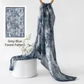 Elegant blue Toile de Jouy pattern mulberry silk scarf and sun protection shawl for women - Grey Blue Trees (FHZ25-9716-1) / 176*110cm / Grey Blue