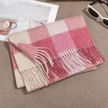 Pink and cream checkered 100% pure wool winter scarf with thick decorative fringe tassels - FHY24-7056-1 Lotus Pink Plaid