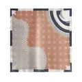 Elegant silk square scarf featuring an abstract orange and grey floral graffiti pattern - Color Block Snowflake (FHZ25-9742) / 53*53cm / Khaki