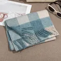Premium 100% pure wool plaid scarf with elegant tassel details in blue and white - Sky Blue Plaid