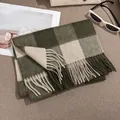 Soft premium green and cream checkered 100% pure wool scarf with elegant tassel trim - FHY24-7056-4 Dark Green Plaid