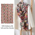 Floral mulberry silk scarf with colorful print draped on a white blazer - 176*110cm / Pink Daisy Pattern