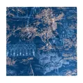 Elegant navy blue square silk scarf featuring intricate gold castle landscape prints. - Forest Castle Blue Base (FHZ24-9163-1)