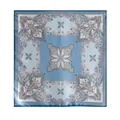 Elegant light blue mulberry silk square scarf with intricate vintage floral paisley patterns - 53*53 / Blue Ice Flower