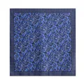 Premium blue paisley silk square scarf with geometric border for men and women - Hand Rolled Square Scarf / 53x53cm / Blue Purple Paisley (FHZ25-9776-2)