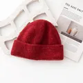 Cozy red wool beanie with thick knit texture for winter warmth, SKU display on white background - Vertical Ribbed Fold-Over Style (FHY25-7152-3)