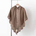 Elegant brown hollow pointelle knit 100% pure cashmere triangular shawl scarf for women - Geometric Blue / Purple