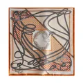 Orange and white mulberry silk square scarf with elegant equestrian stirrup pattern - 53*53 / Orange Equestrian Pattern (FHZ25-9727-1)