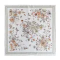 Elegant white silk square scarf featuring delicate floral and butterfly prints in muted tones - Light Green (FHZ24-9164-3)