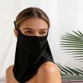 Elegant black pure silk UV protection face mask for full face and neck sun coverage - One Size / Black (9672-1)
