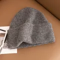 Premium 100% sheep wool knitted beanie in classic grey featuring a soft ribbed texture - One Size / Basic Fold-Over Style (FHY24-7027-3) / Medium Grey