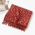 Elegant orange leopard print imitation cashmere scarf with soft fringes for women - 68x180cm + 10cmx2 Tassels / Orange Leopard Print