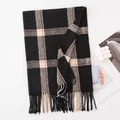 Classic black and beige plaid knitted scarf with fringe tassels for autumn and winter - 67x200cm / Black Check