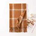 Elegant orange plaid winter scarf for women with thick tassels and soft dual-side design - 67x200cm / Khaki Plaid